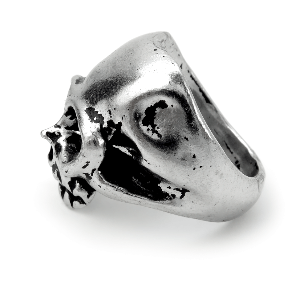 Statement Skull Ring in fine pewter for a bold punk style and edgy rock aesthetic.