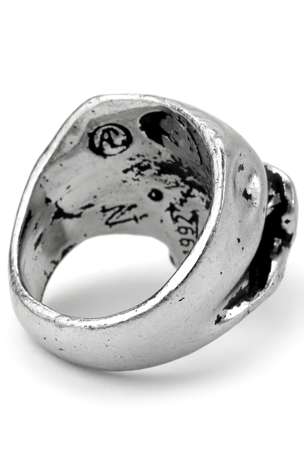 Skull ring made of fine English pewter, showcasing a bold punk design for rock stars and edgy style.