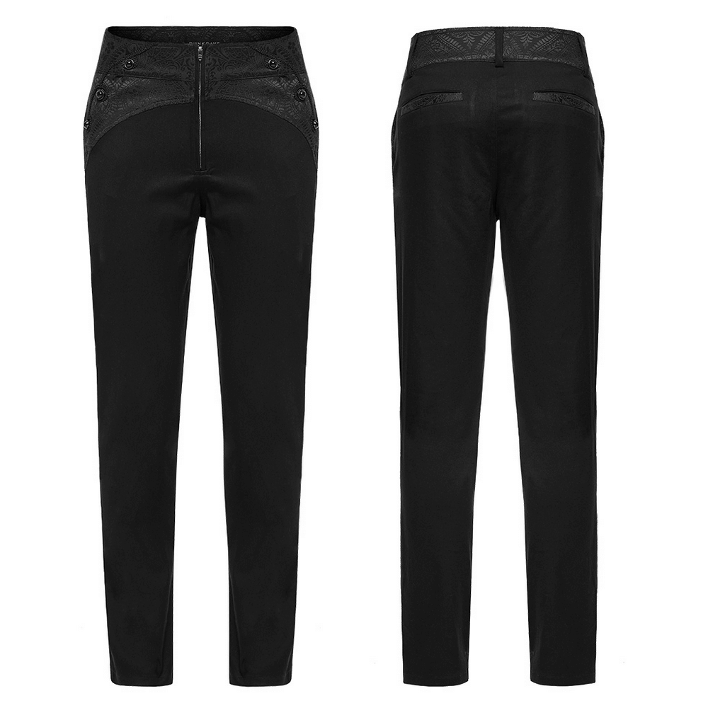 Sleek Black Gothic Slim-Fit Trousers with webbing detail and pockets, perfect for a stylish goth look.