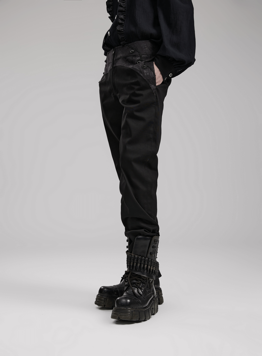 Sleek Black Gothic Slim-Fit Trousers with Pockets - HARD'N'HEAVY