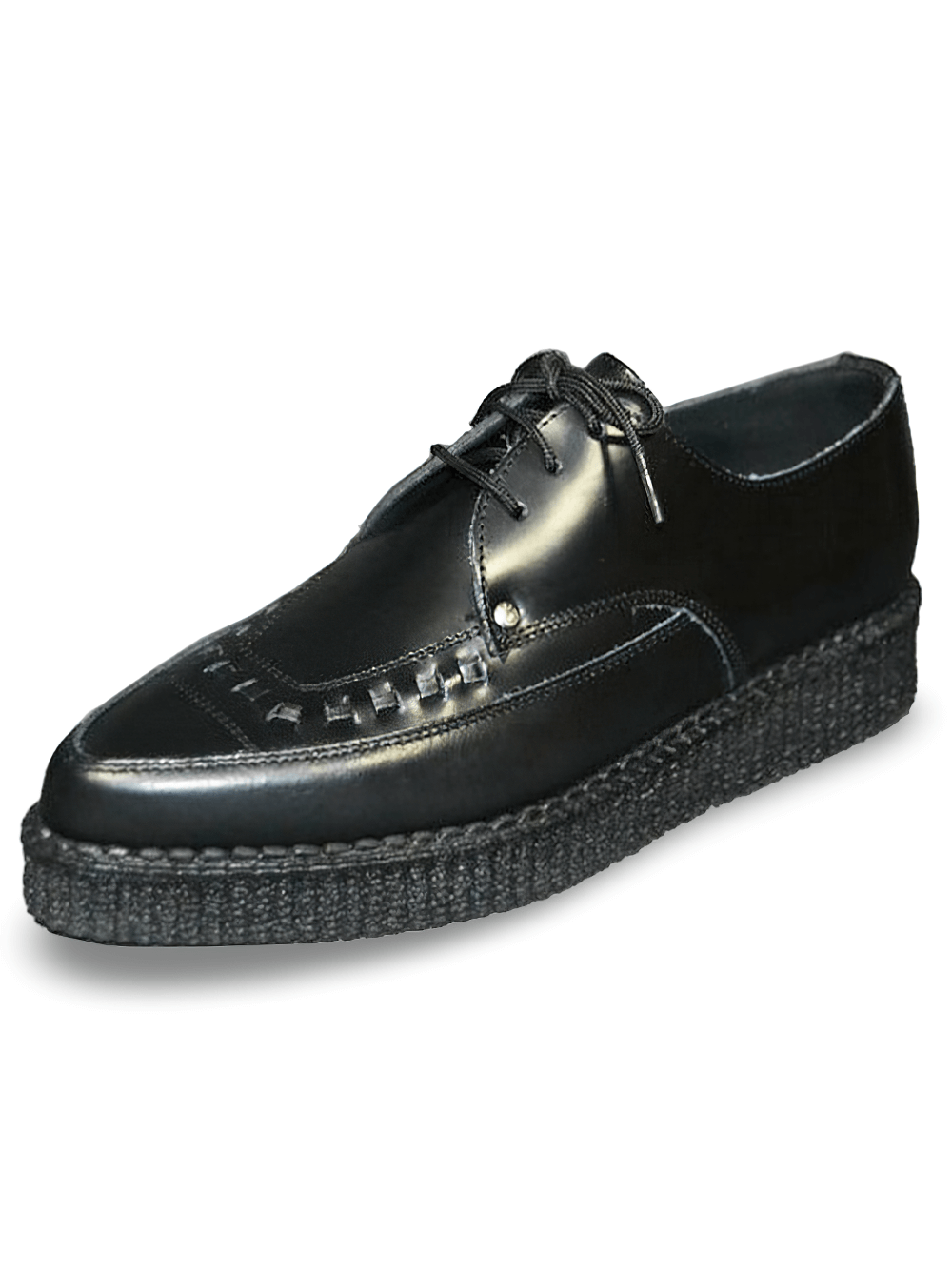 Sleek Black Leather Pointy Toe Creeper Lace-up Shoes
