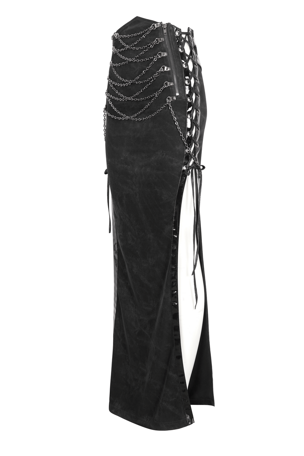 Sleek Black Maxi Skirt with Sides Lacing Details