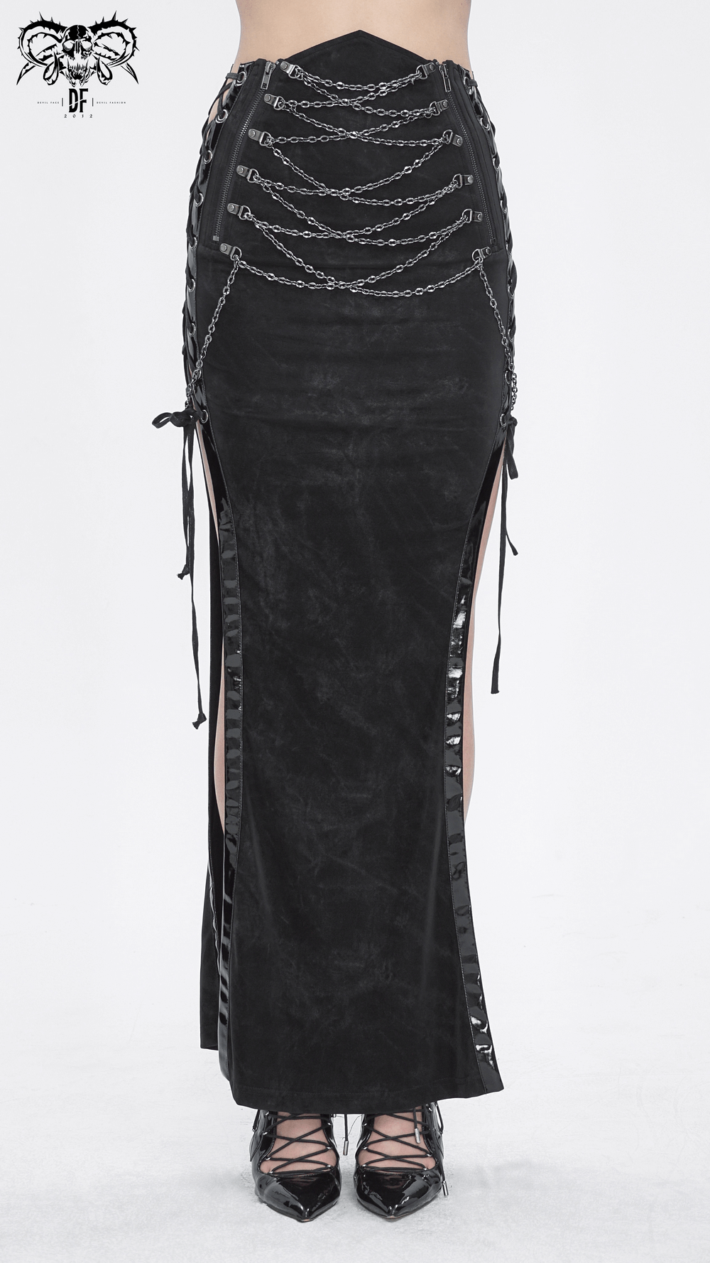 Sleek Black Maxi Skirt with Sides Lacing Details