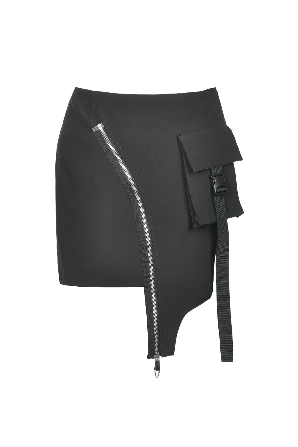 Sleek Black Skirt with Zipper and Belt Detailing
