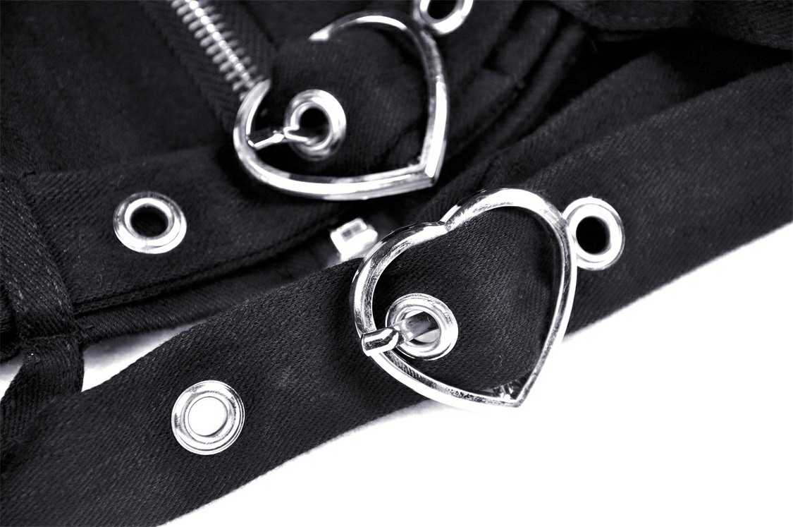 Sleek Black Zip-Up Crop Top with Belt Accents