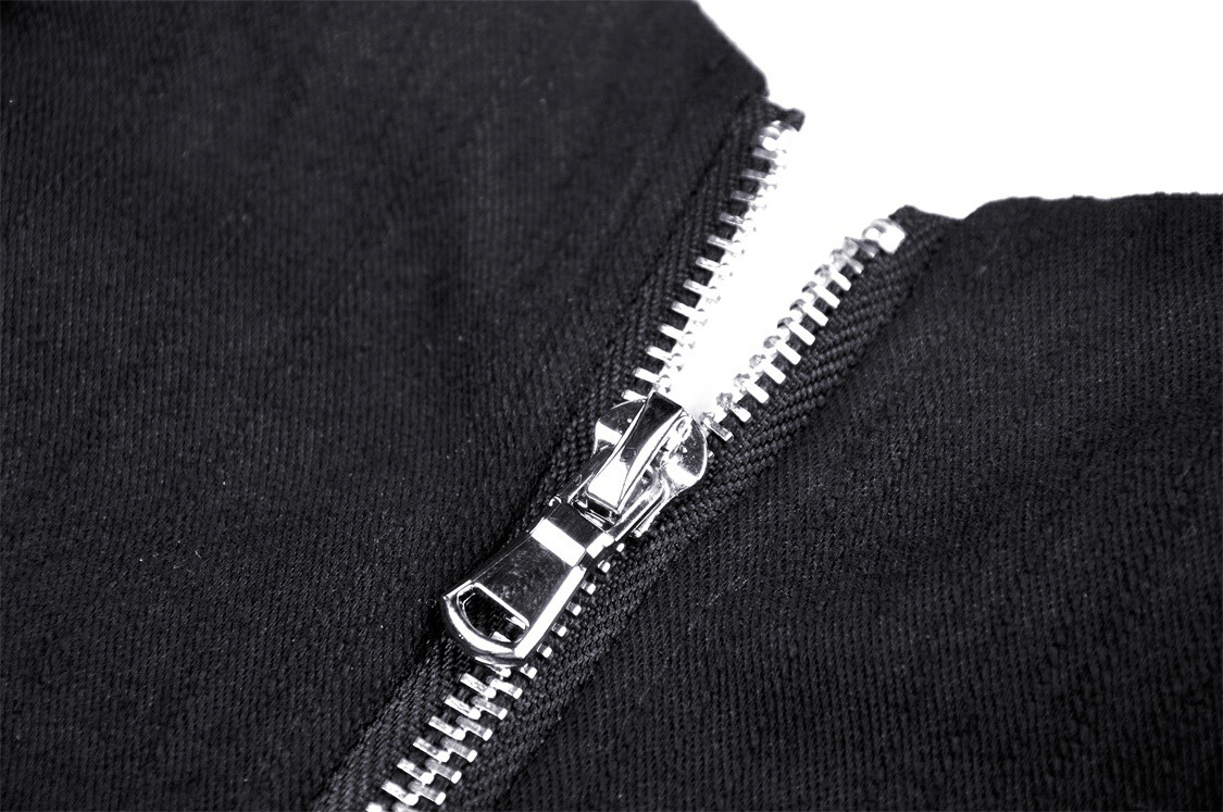 Sleek Black Zip-Up Crop Top with Belt Accents