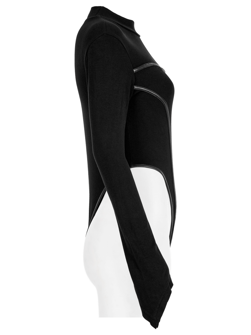 Sleek Bodysuit with Gothic Sleeves and Faux Leather Accents