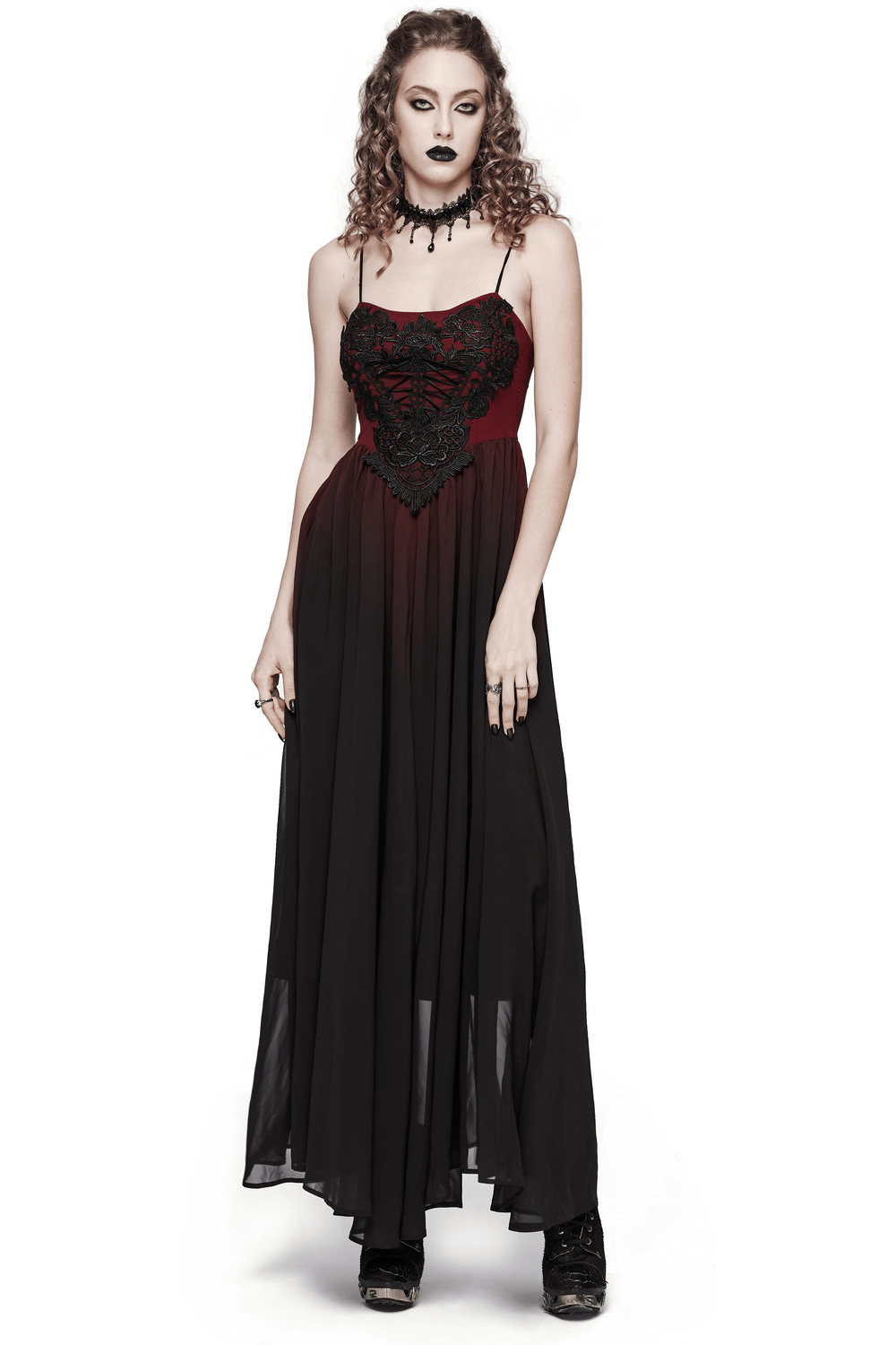 Sleek Gothic Long Dress with Adjustable Straps