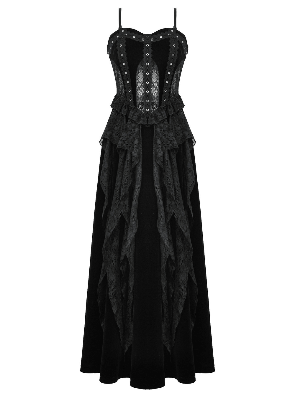 Sleek Lace and Velvet Corset Dress with Ruffled Details Sleek Lace and Velvet Corset Dress with Ruffled Details