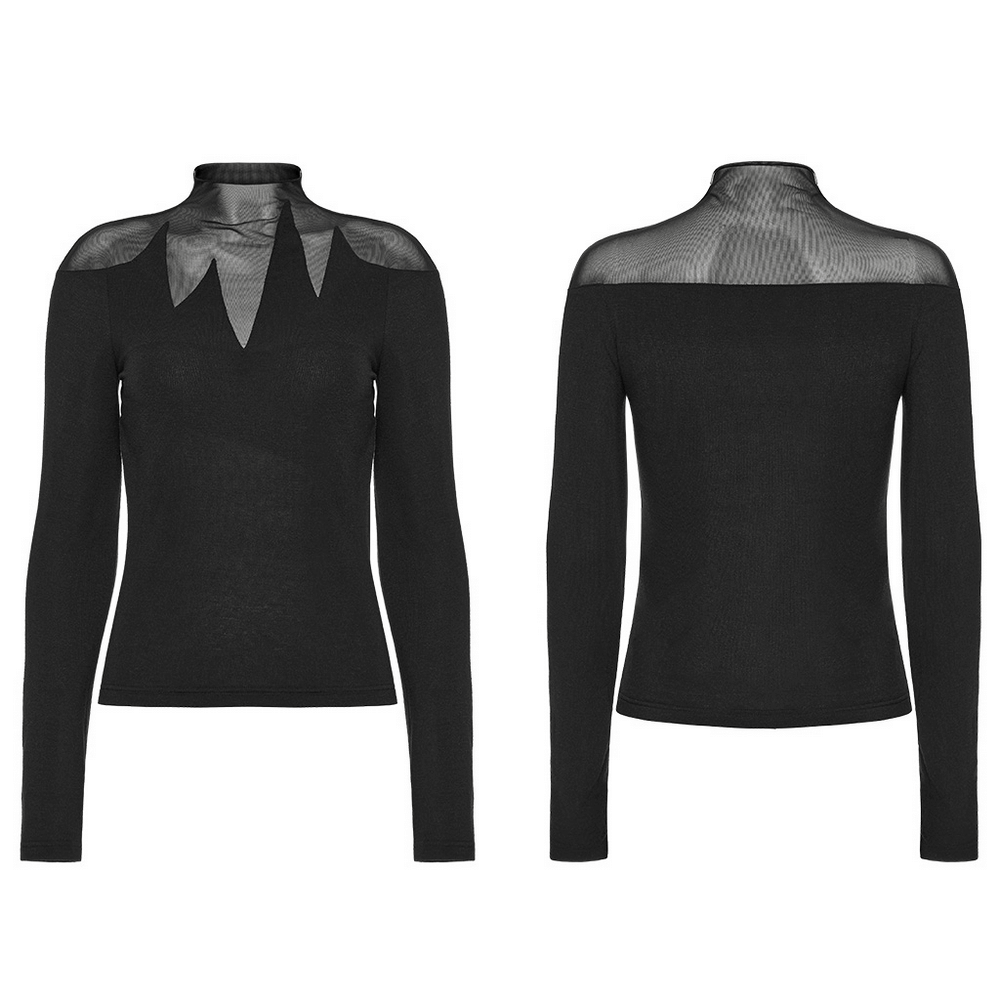 Sleek Mesh Long Sleeves Top with Stand Collar