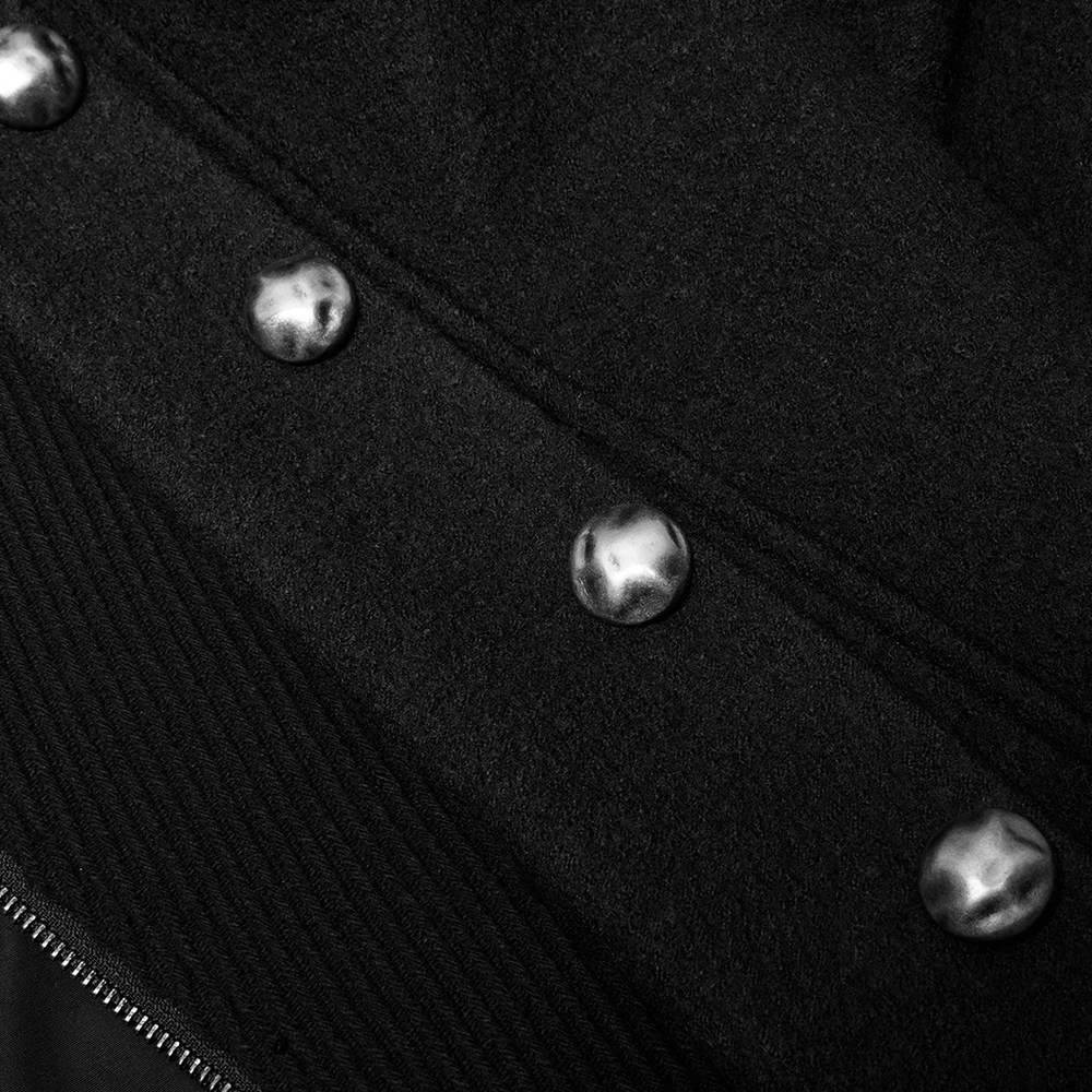Sleek Punk Daily Woollen Coat with Detachable Button Loop - HARD'N'HEAVY