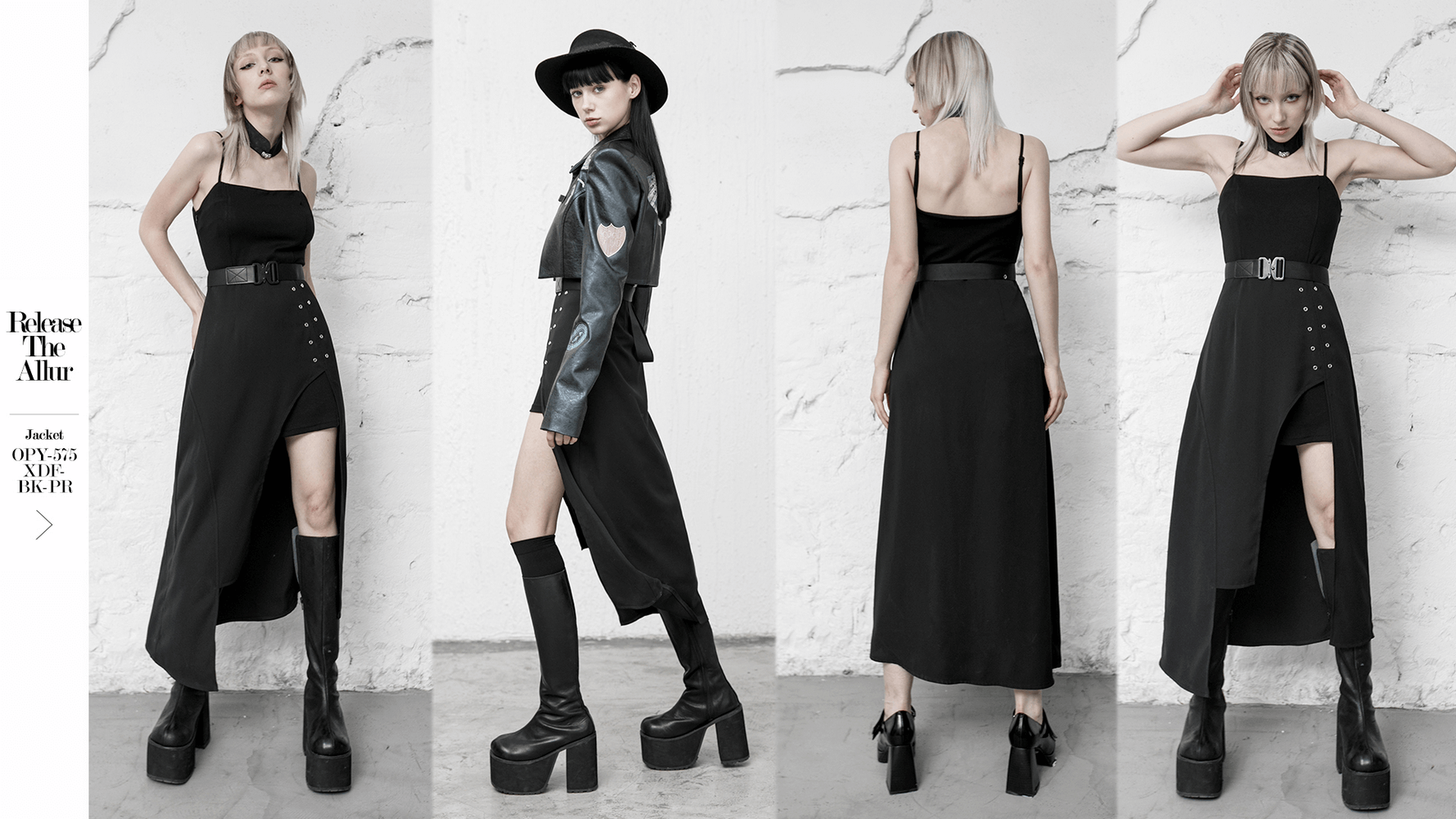Sleek Punk-Inspired Split Maxi Dress with Belt