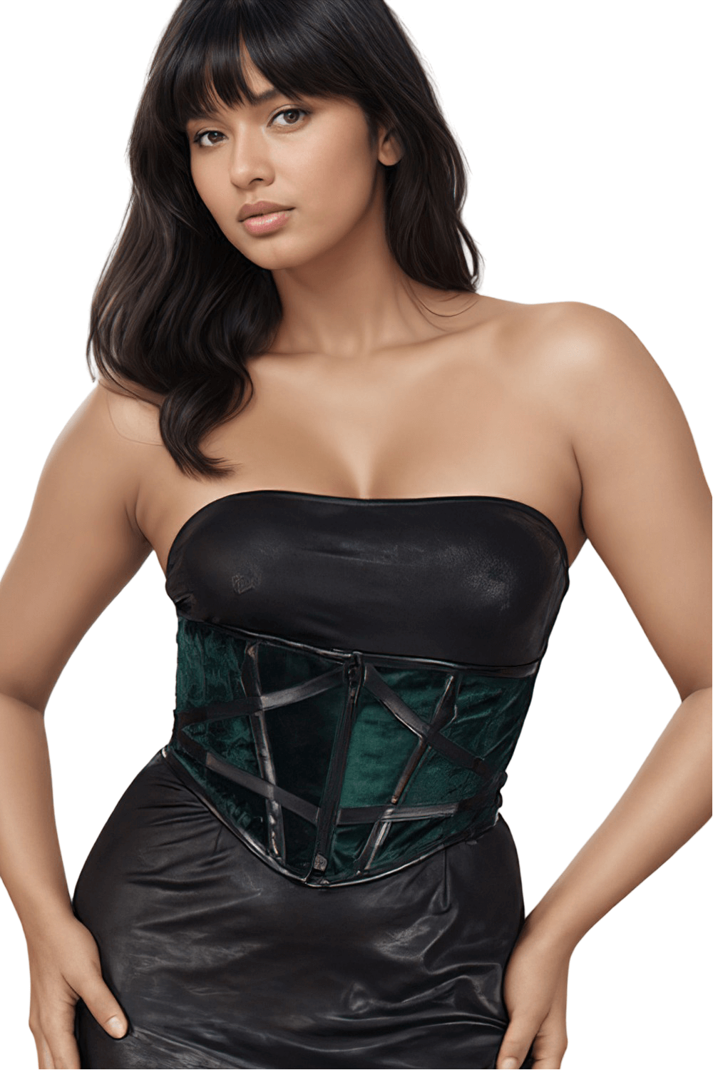 Elegant green underbust corset designed for waist training and styling, enhancing curves and supporting structure.