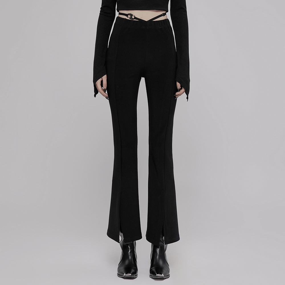 Sleek V-Strap Flared Pants with Buckle Detail - HARD'N'HEAVY