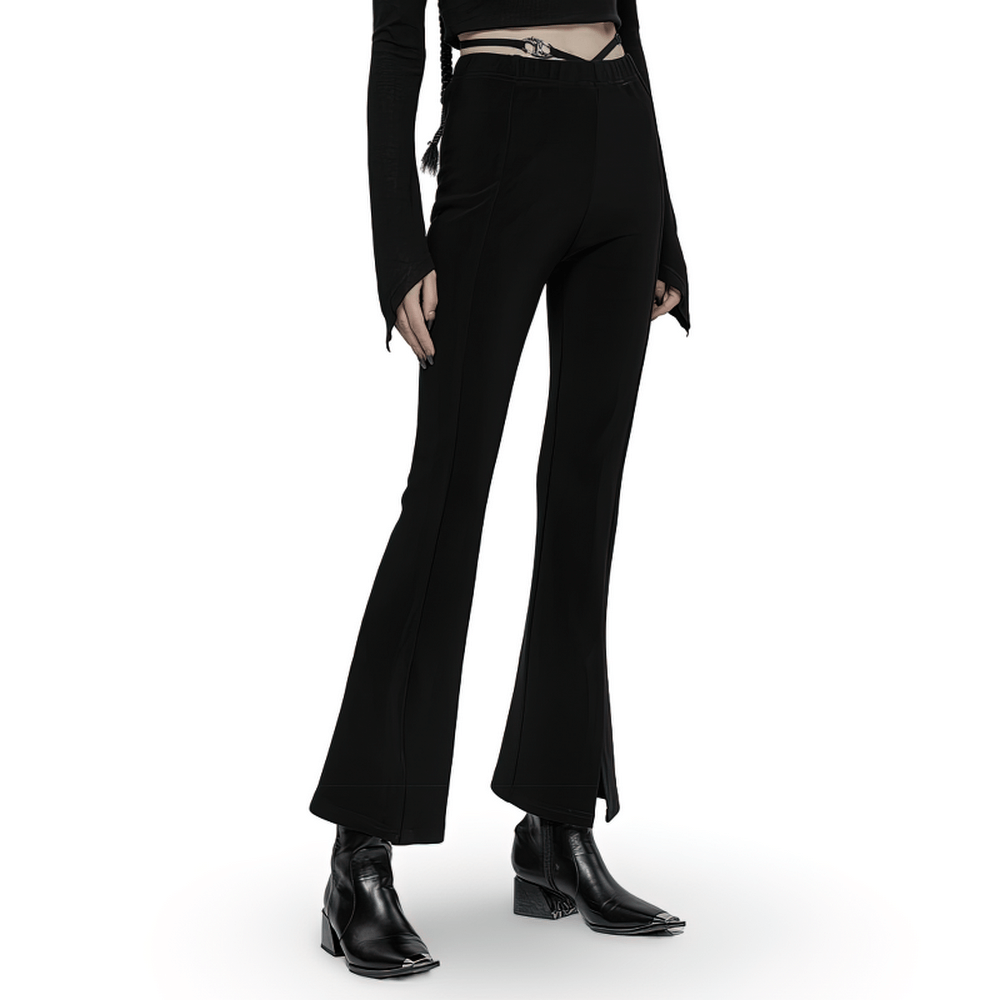 Sleek V-Strap Flared Pants with Buckle Detail - HARD'N'HEAVY