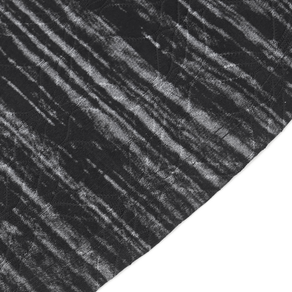 Close-up of distressed black fabric with gray stripes, perfect for a gothic punk top.