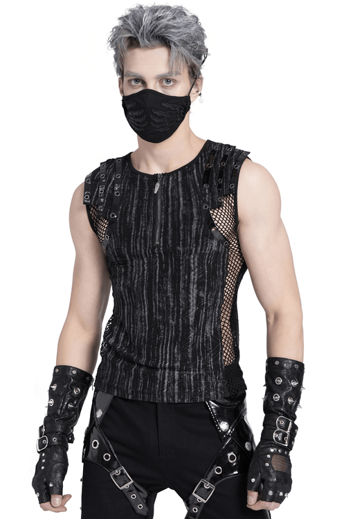 Sleeveless Gothic Top with Mesh Sides and Buckle Straps