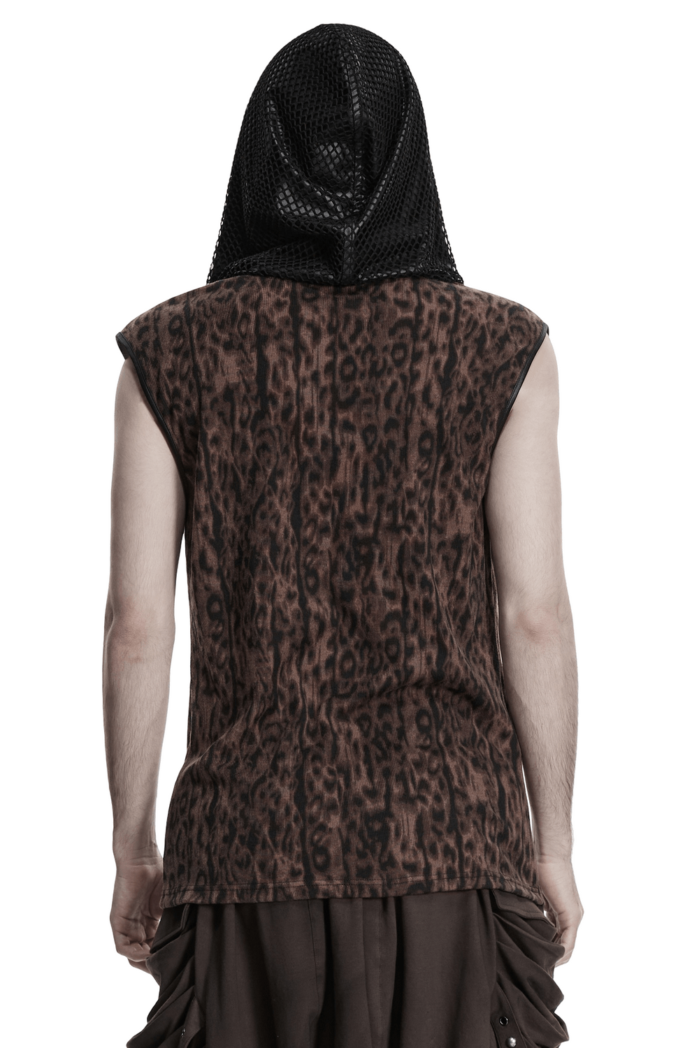 Sleeveless Leopard Hooded Punk Mesh Lace-Up Top