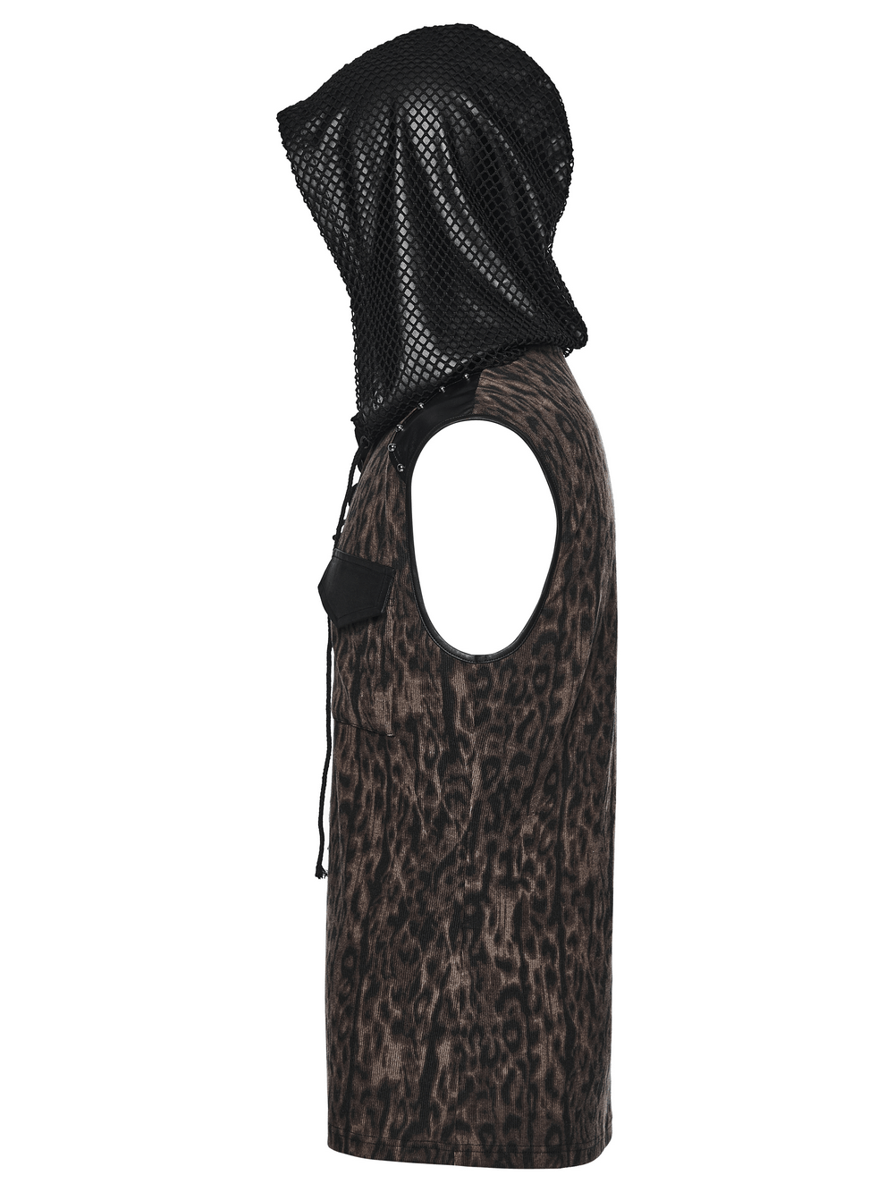 Sleeveless Leopard Hooded Punk Mesh Lace-Up Top