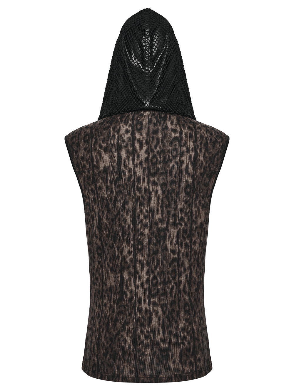 Sleeveless Leopard Hooded Punk Mesh Lace-Up Top
