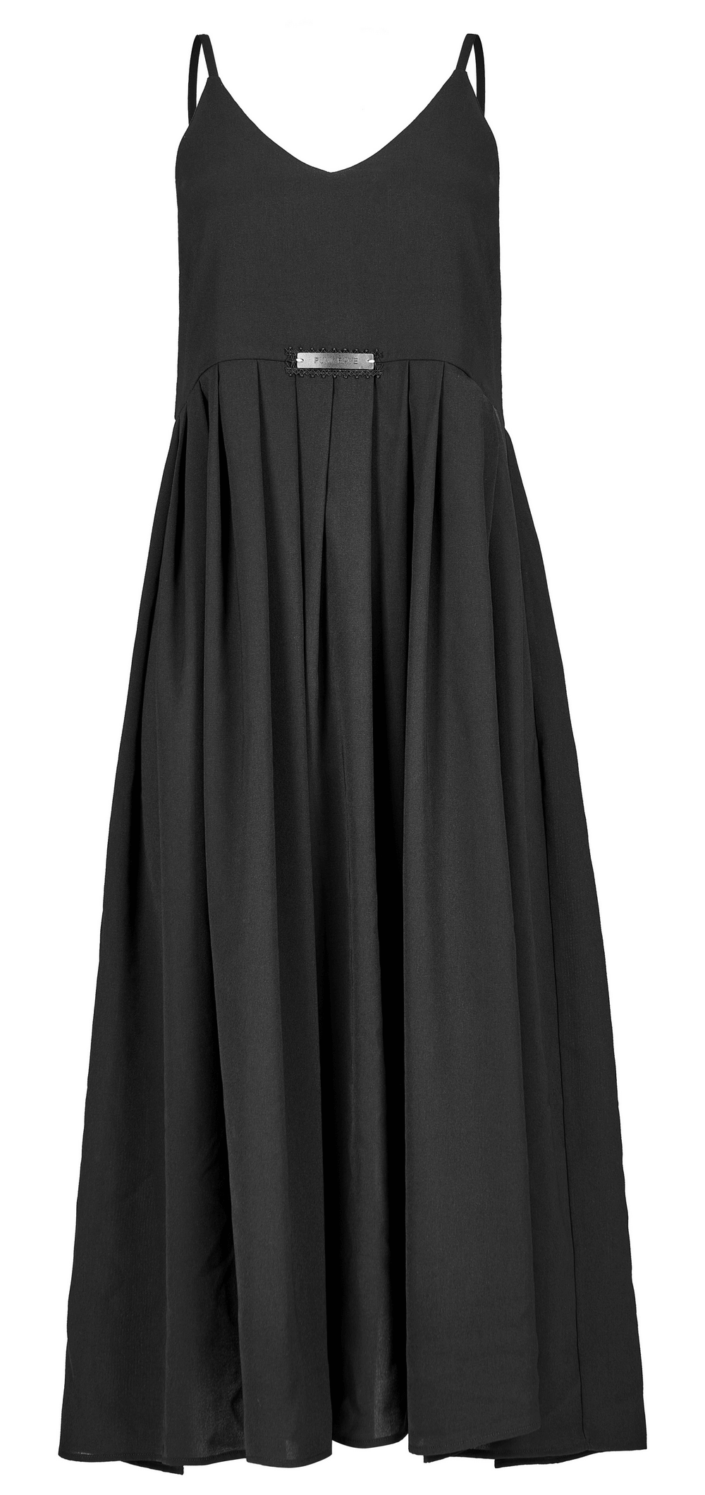 Sleeveless Midi Dress with V-Neck and A-Line Skirt