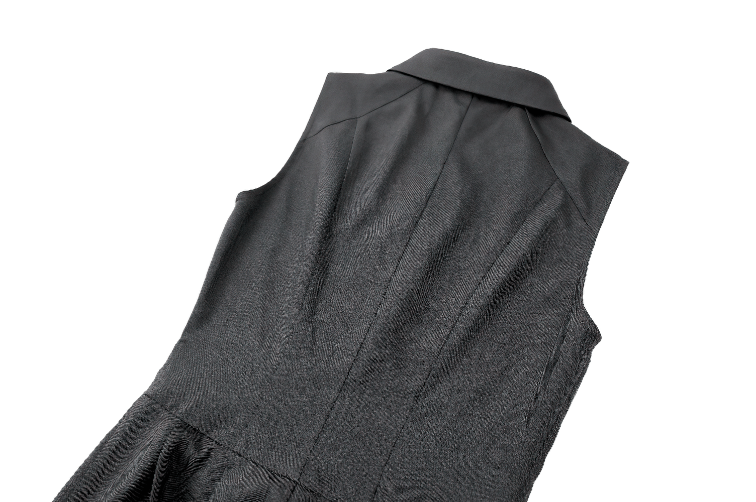 Sleeveless Mini Dress with Zip Front and Asymmetric Tails, black high-collar mini dress with zipper and dramatic tails