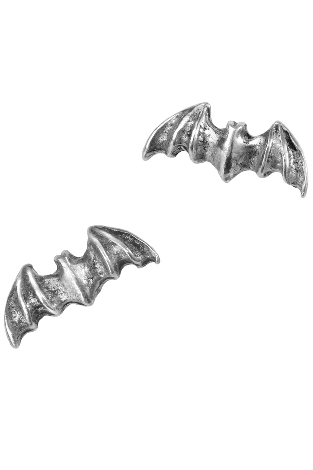 Small antique silver-tone bat earrings for gothic styles and everyday wear.