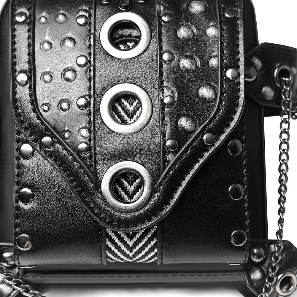 Small Square Motorcycle Unisex Waistbag with Spikes and Chain - HARD'N'HEAVY