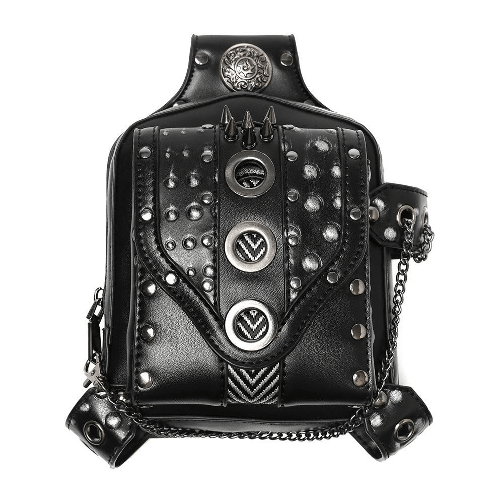 Small Square Motorcycle Unisex Waistbag with Spikes and Chain - HARD'N'HEAVY