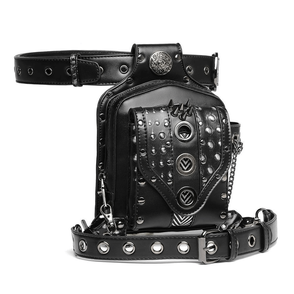 Small Square Motorcycle Unisex Waistbag with Spikes and Chain - HARD'N'HEAVY