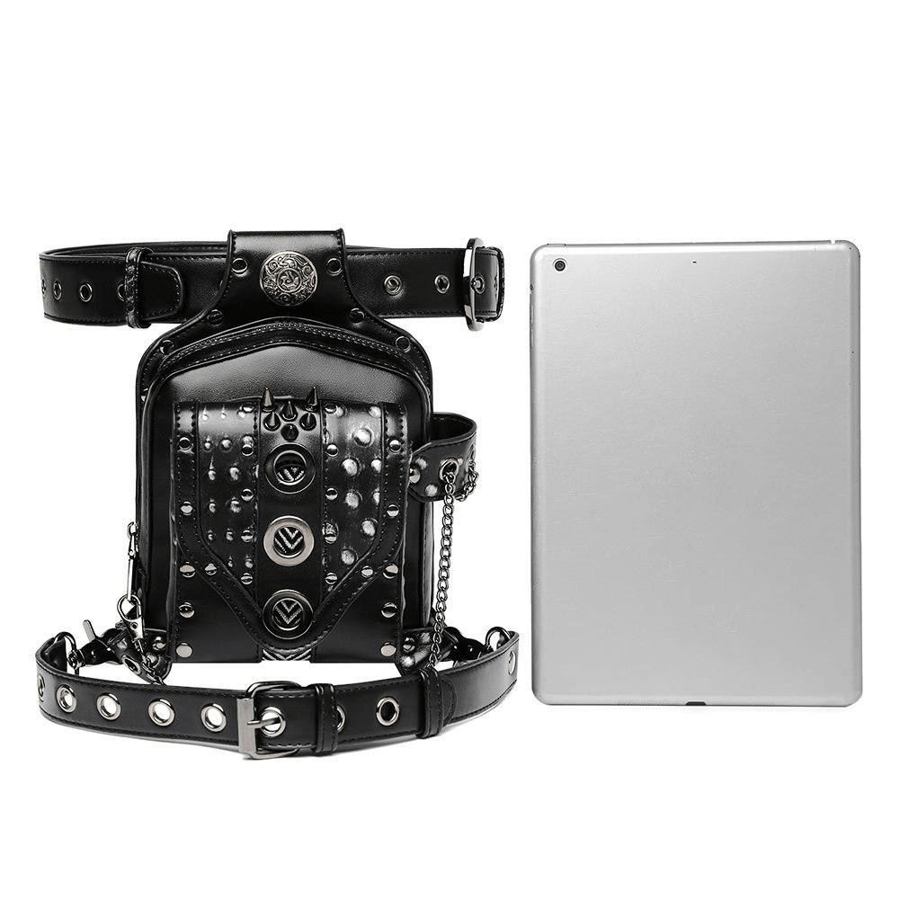 Small Square Motorcycle Unisex Waistbag with Spikes and Chain - HARD'N'HEAVY