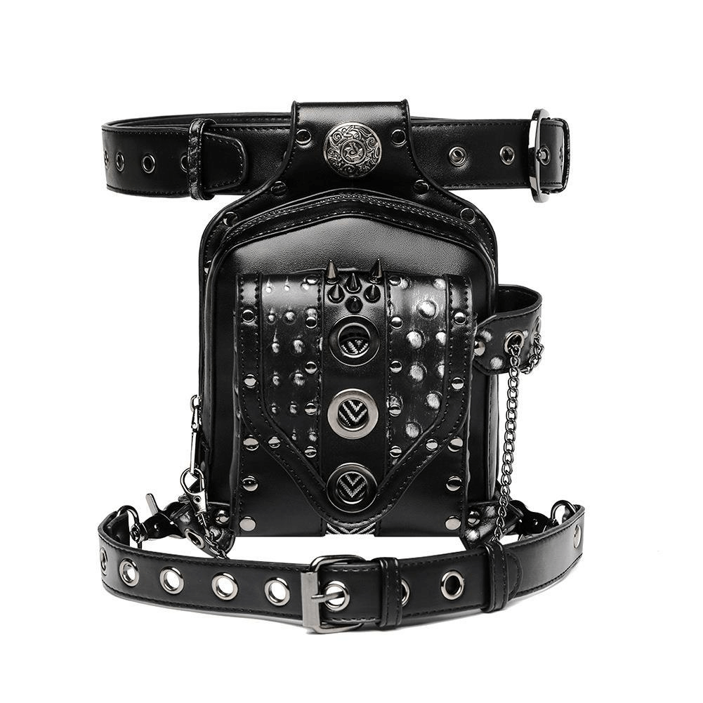 Small Square Motorcycle Unisex Waistbag with Spikes and Chain - HARD'N'HEAVY