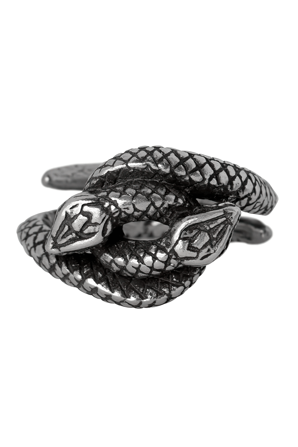 Snake Coiled Consprimus Ring with Intricate Detailing featuring twisted serpentine heads in antiqued pewter.