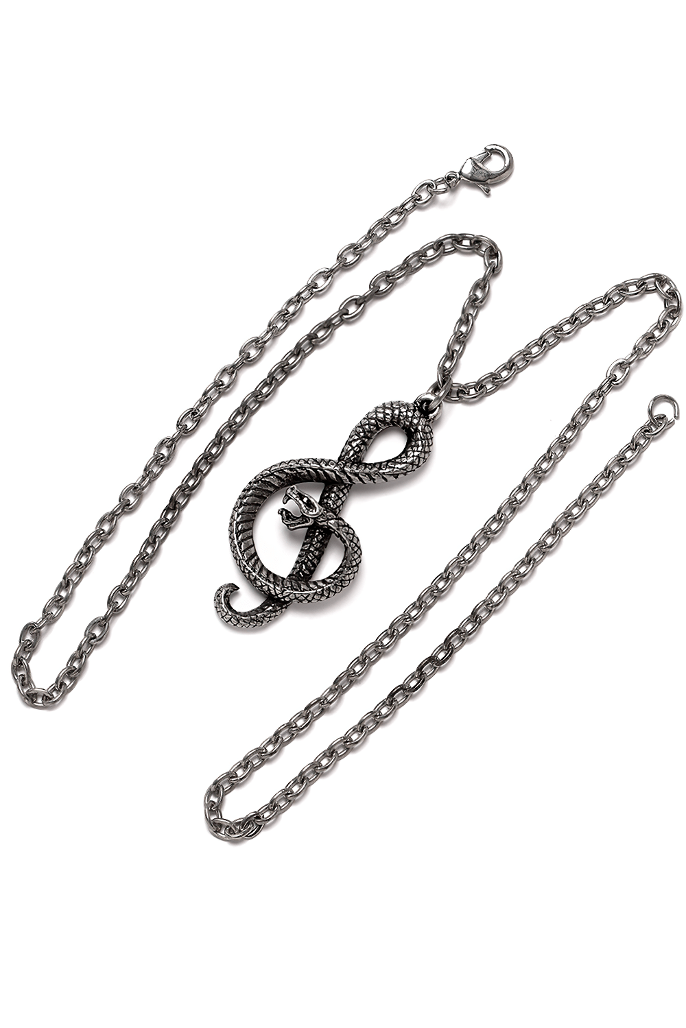 Sterling silver snake wrapped treble clef pendant on a chain, perfect for music lovers with an edgy style.