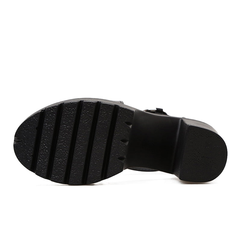 Solid Platform Women Sandals / Gothic High Heels Gladiator Shoes with Buckles - HARD'N'HEAVY