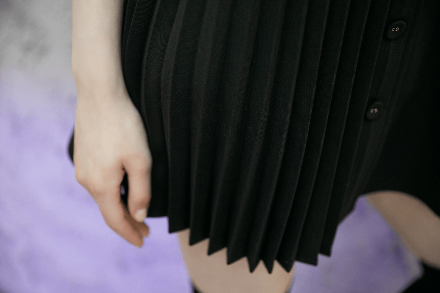 Sophisticated Black Collared Pleated Mini Dress