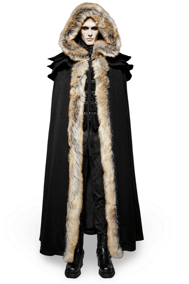 Sophisticated Black Gothic Cloak with Faux Fur Trim - HARD'N'HEAVY