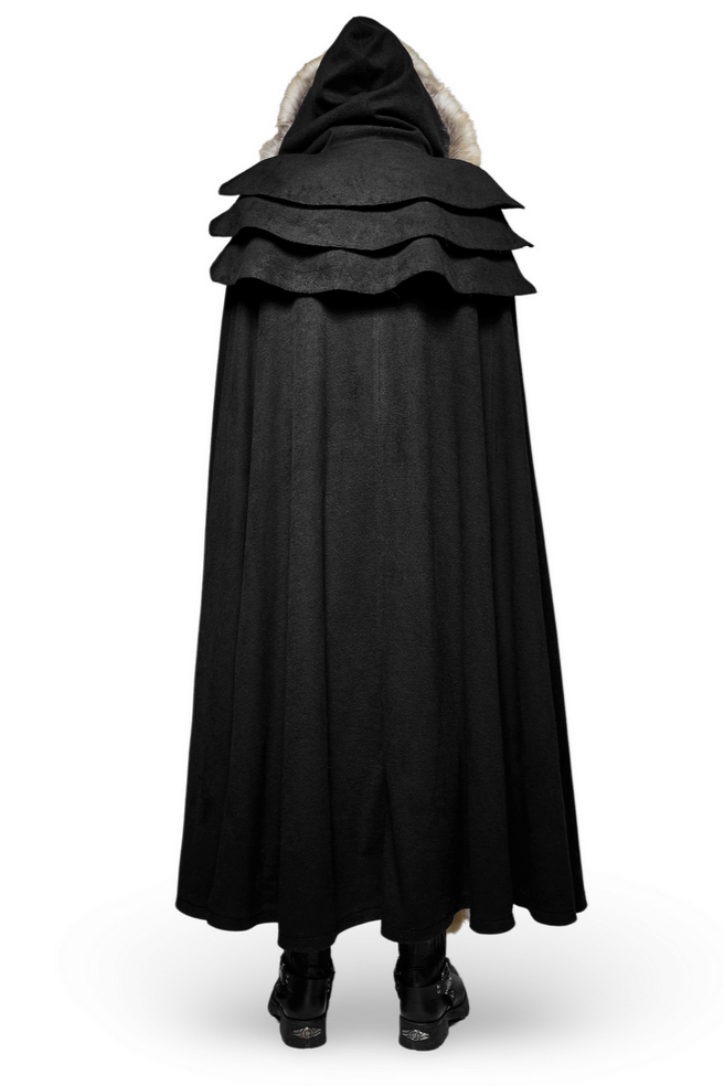 Sophisticated Black Gothic Cloak with Faux Fur Trim - HARD'N'HEAVY