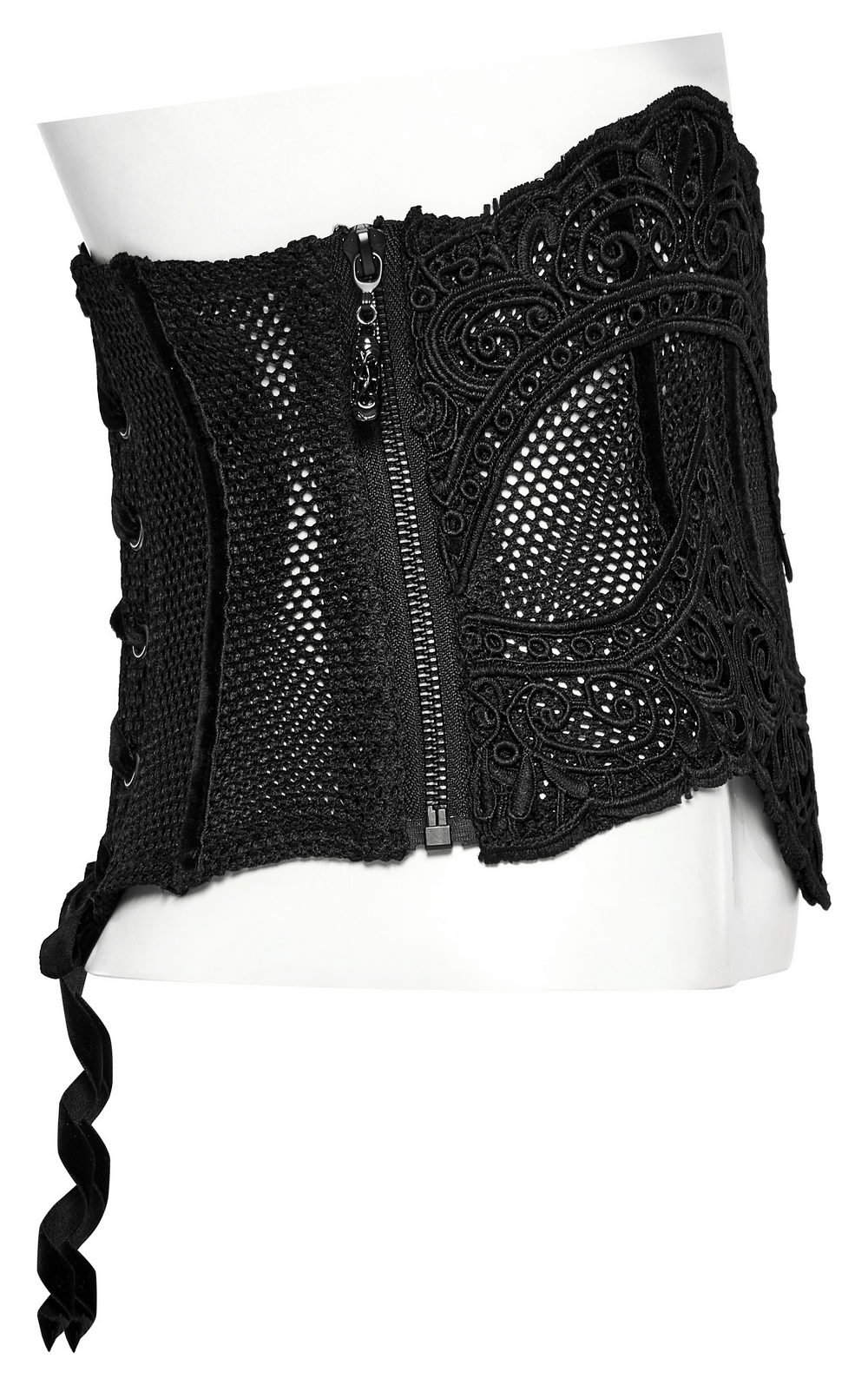Sophisticated Black Gothic Lace-Up Mesh Corset Belt