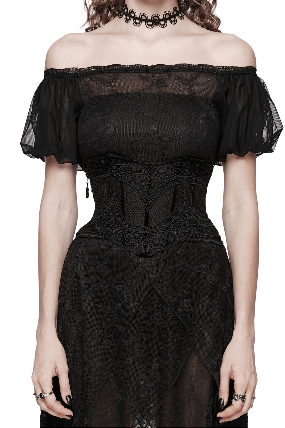 Sophisticated Black Gothic Lace-Up Mesh Corset Belt