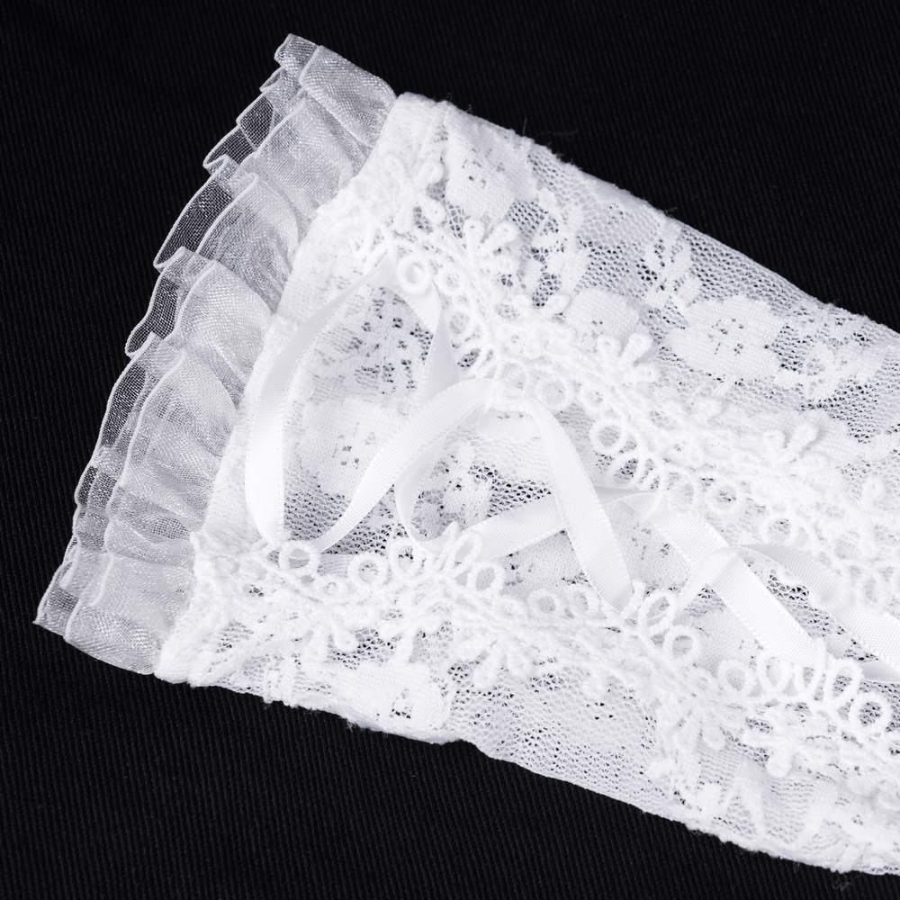 Gants sans doigts en dentelle de mariée sophistiquée avec ruban