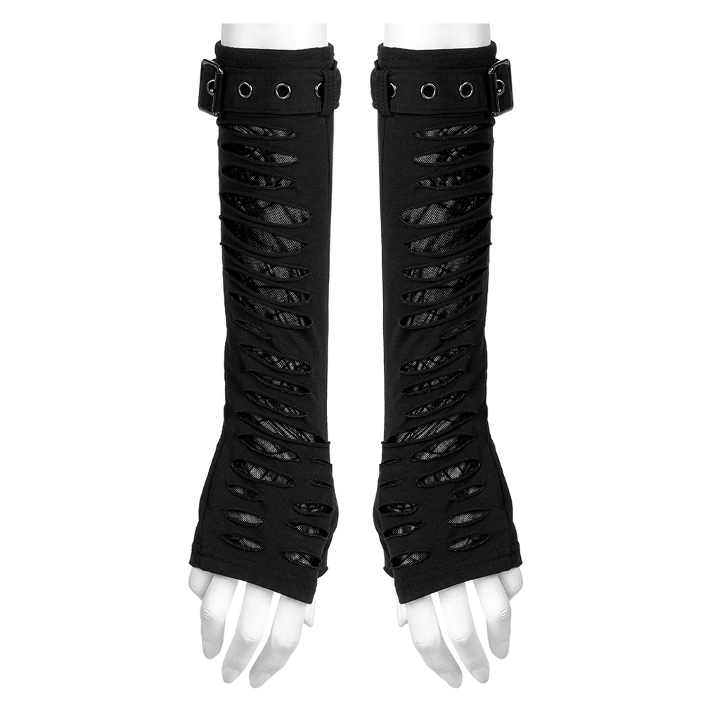 Goth gloves featuring unique spider mesh design and removable loop for a striking, edgy look.