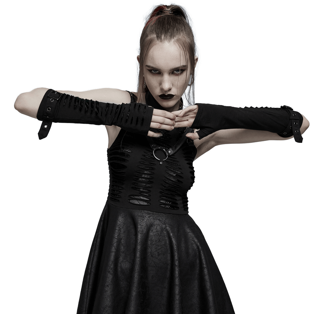 Spider Mesh Spliced Goth Gloves with Removable Loop