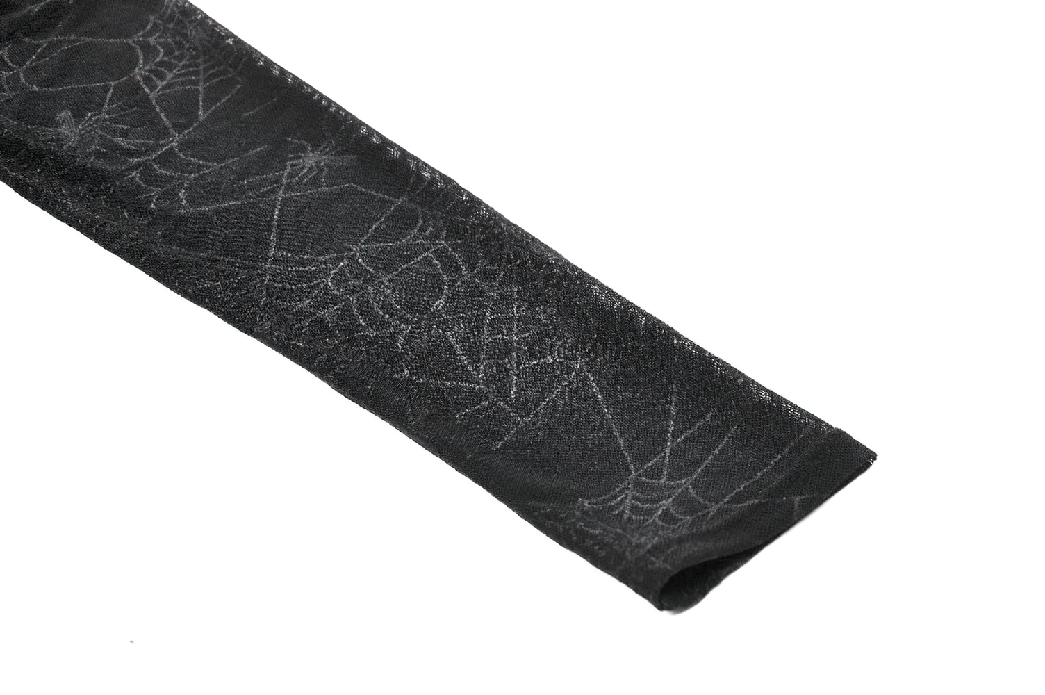 Close-up of sheer sleeve with spiderweb pattern from a Spiderweb Lace-Up Dress, perfect for a spooky style.