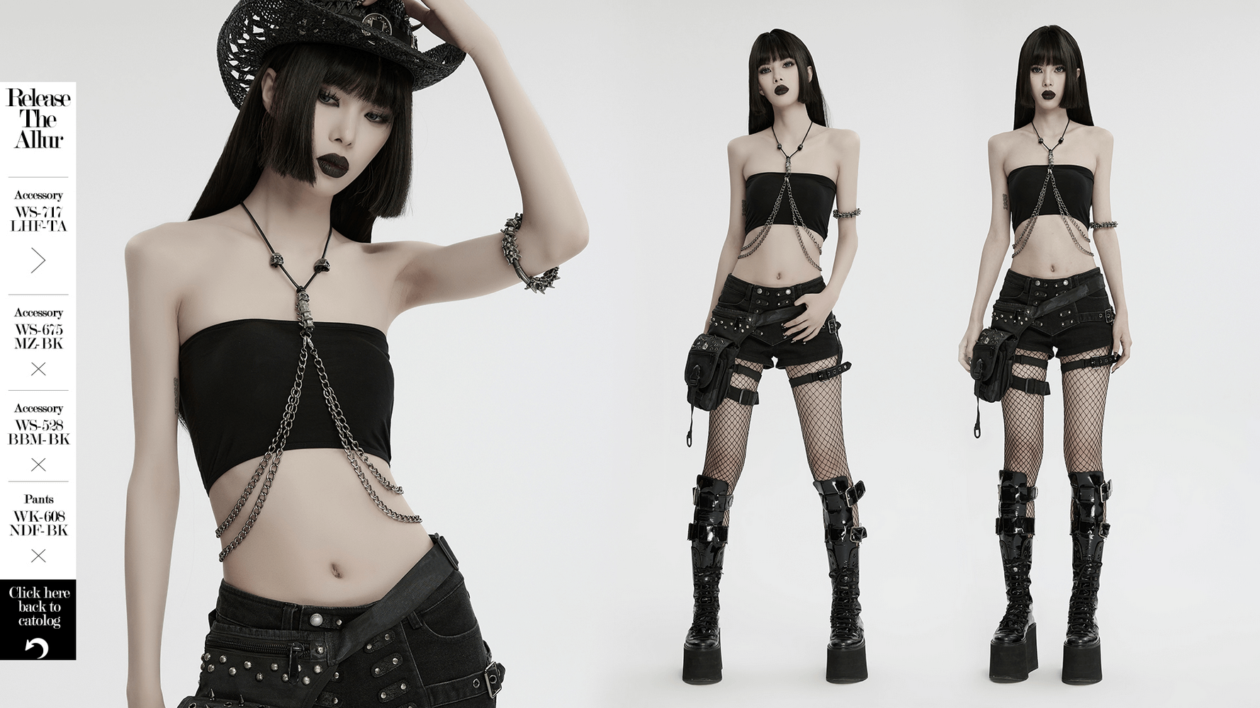 Edgy fashion model in spiked outfit showcasing bold style and confidence.