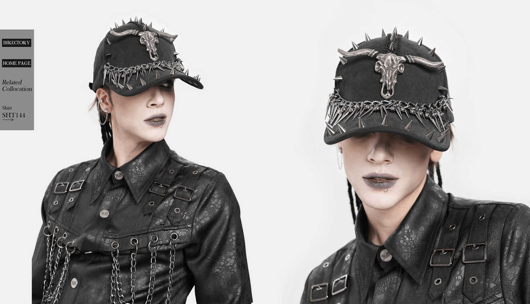 Spiked Bull Skull Chain Gothic Baseball Cap for Rockers showcased with leather fashion and bold spikes.