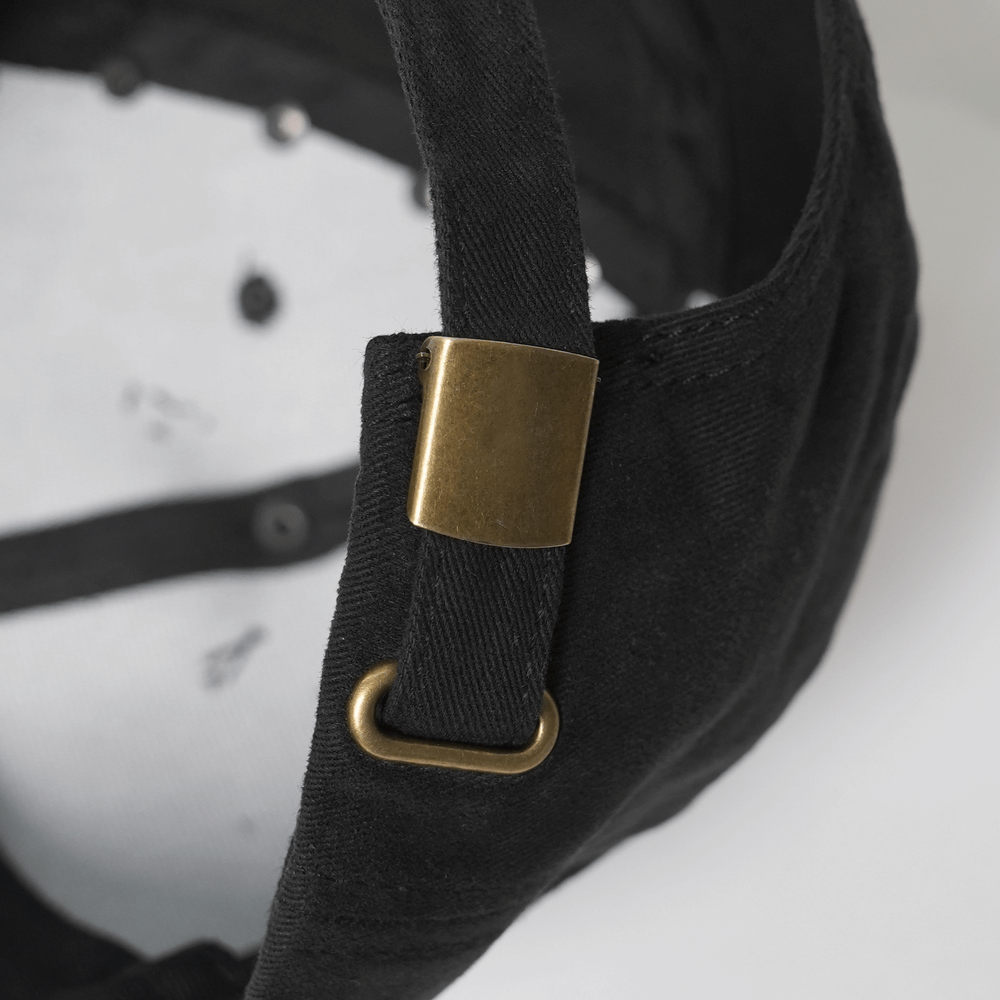 Spiked Bull Skull Chain Gothic Baseball Cap for Rockers adjustable back strap detail showing durable material and design.