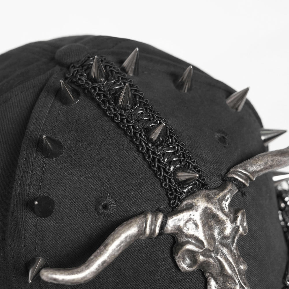 Spiked Bull Skull Chain Gothic Baseball Cap for Rockers with spikes and chains for a punk style