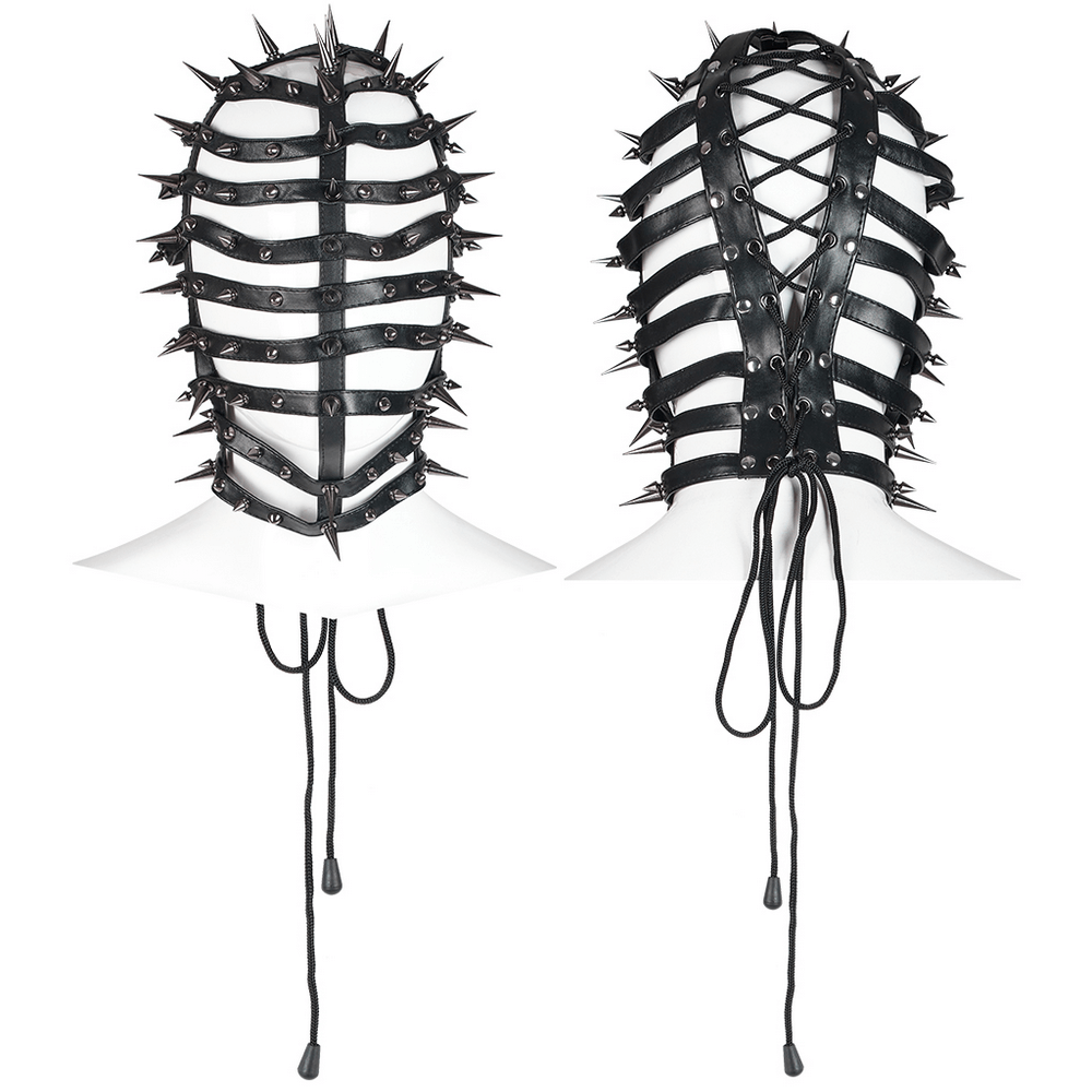Edgy spiked PU headgear with adjustable drawstring, perfect for making a bold fashion statement.