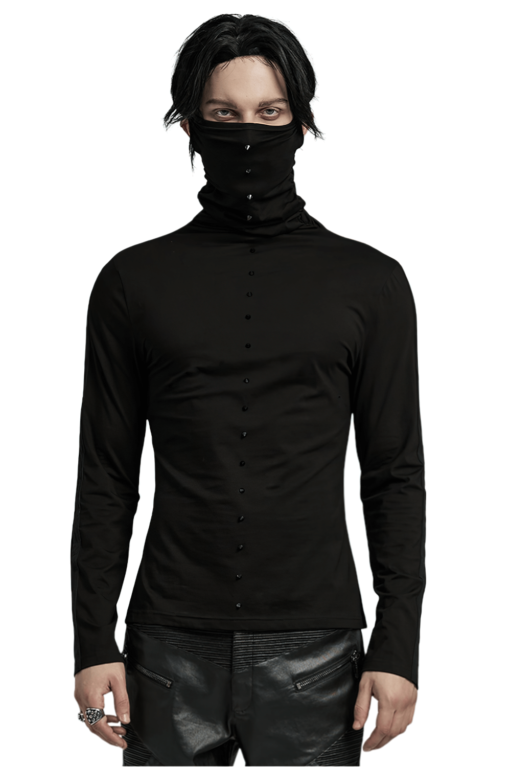 Spiked Punk High Collar Top with Ear Holes for Men